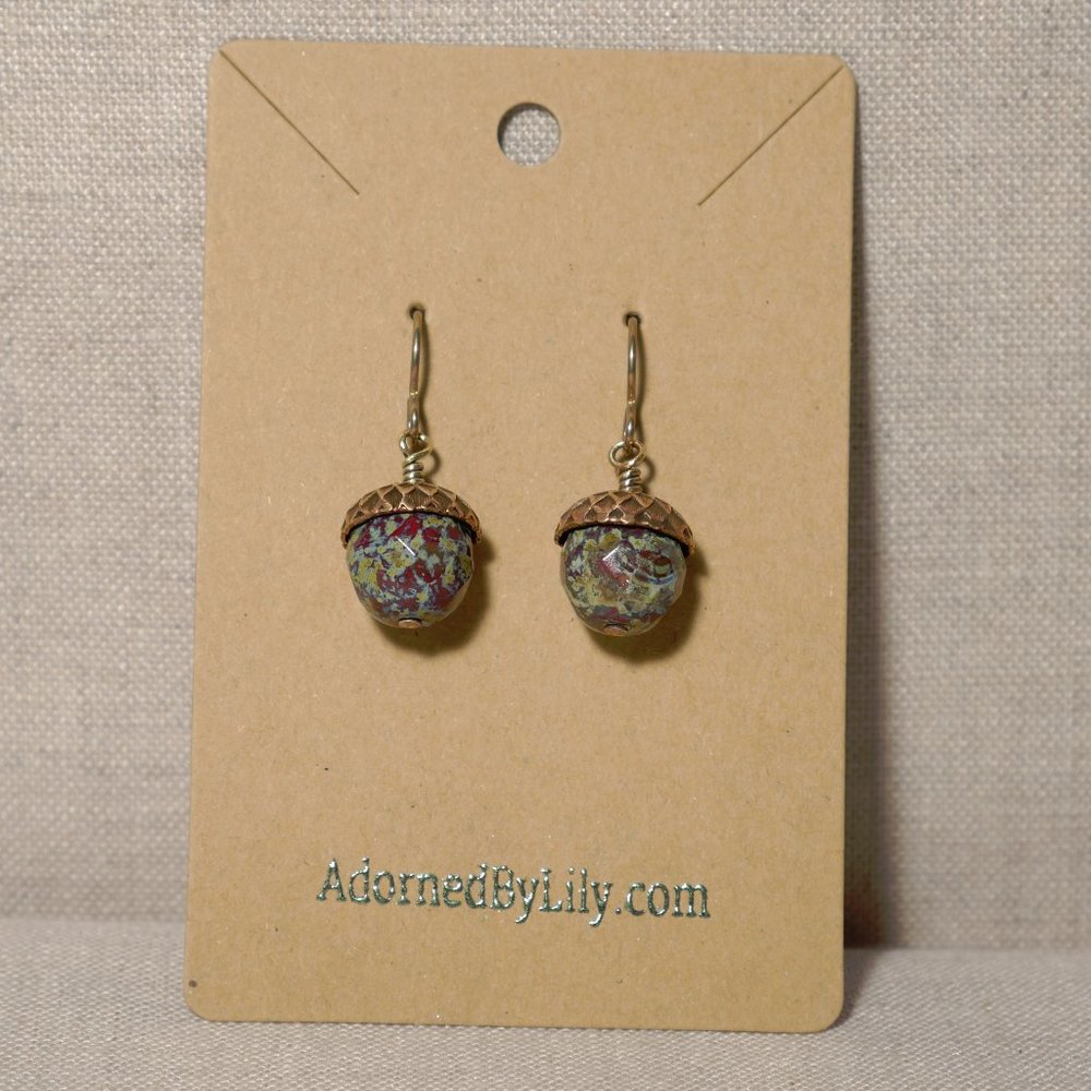 Hand Crafted Handmade Earrings Red & Olive Czech Glass Bead & Copper Aco… - Picture 2 of 4
